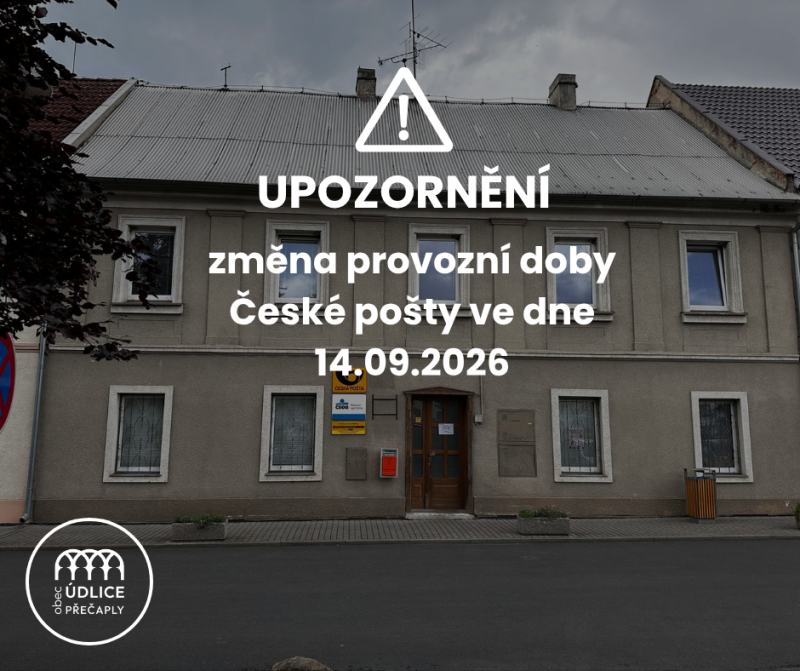 Změna provozní doby Ćeské pošty dne 14.09.2026 1